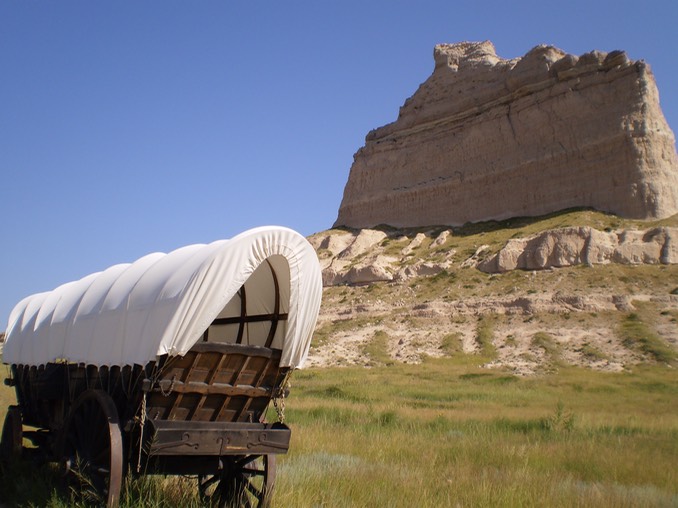 Covered Wagon In Scotts Bluff National Monument, Nebraska
