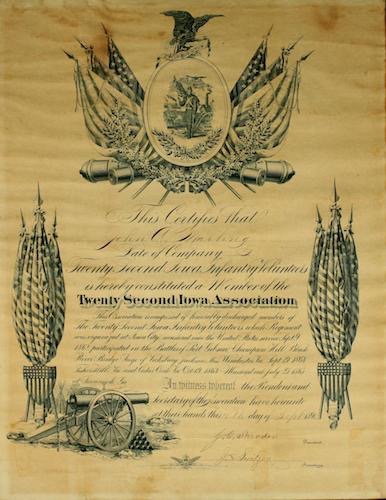 Marling 22nd Iowa Certificate